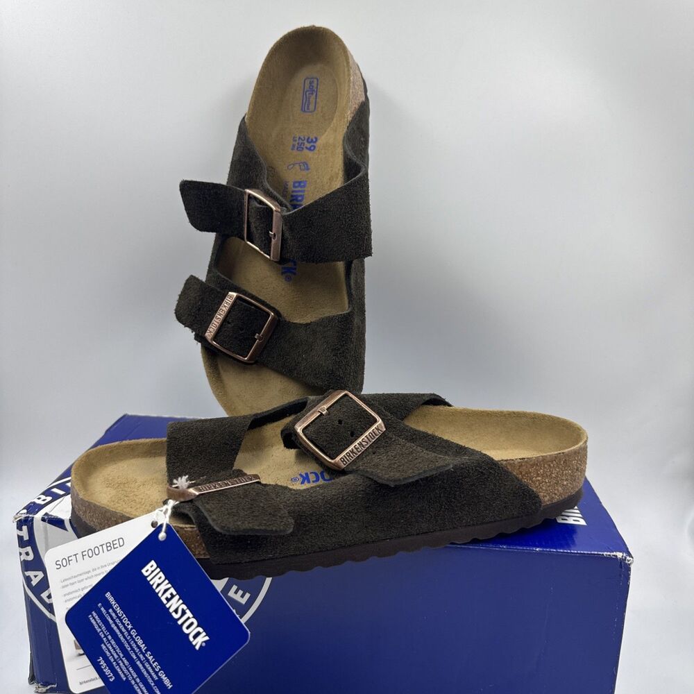 Birkenstock Arizona Mocca Brown Soft Footbed Suede Leather Women Sandals Size 8